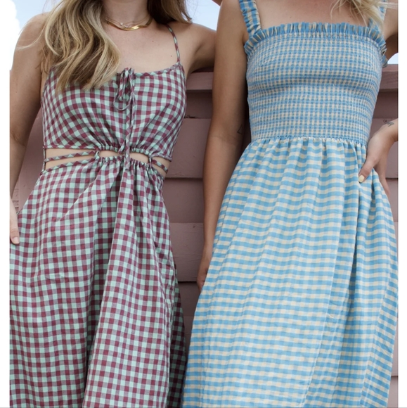 🆕 FIND ME NOW Crayola Cerulean Checkered Gingham Blue Kasi Dress M - Picture 3 of 8